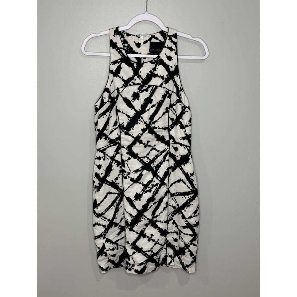 Nwt Cynthia Rowley Black White Abstract Print 100% Linen Razer Back Dress 6